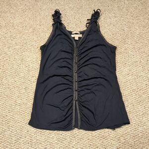 Y2K Old Navy Perfect Fit Tank Top Cami Medium Black Goth Buttons Satin Trim